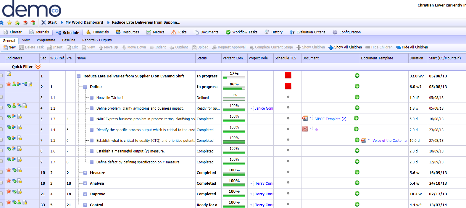 Attaching project management templates to steps within i-nexus